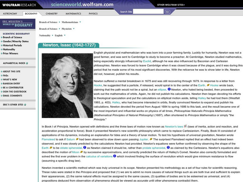 Wolfram Science World: Life of Sir Isaac Newton Website Wolfram Science World: Life of Sir Isaac Newton Website