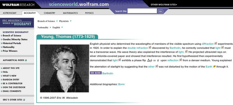 Wolfram Science World: Young, Thomas Handout Wolfram Science World: Young, Thomas Handout