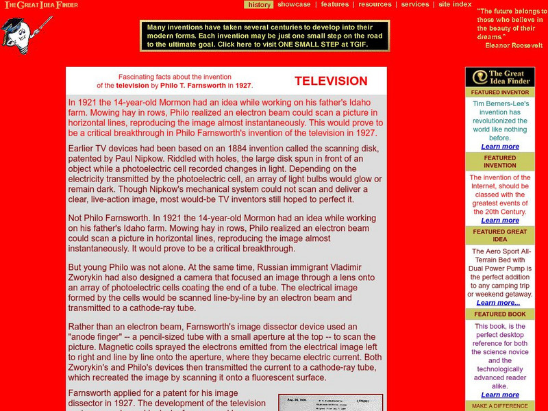 The Great Idea Finder: Television Website The Great Idea Finder: Television Website
