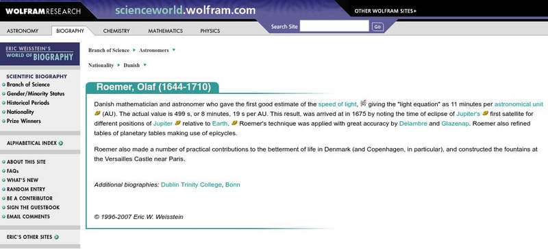 Wolfram Science World: Roemer, Olaf Handout Wolfram Science World: Roemer, Olaf Handout