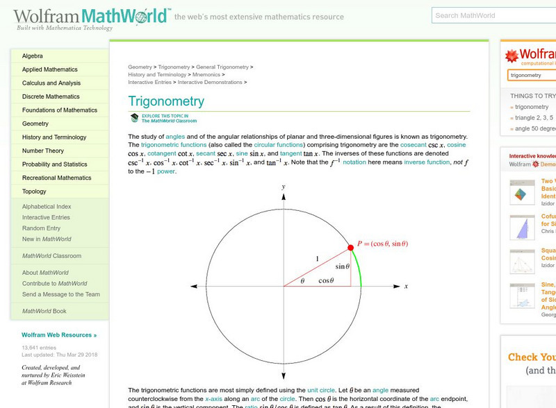 Wolfram Math World: Trigonometry Activity Wolfram Math World: Trigonometry Activity
