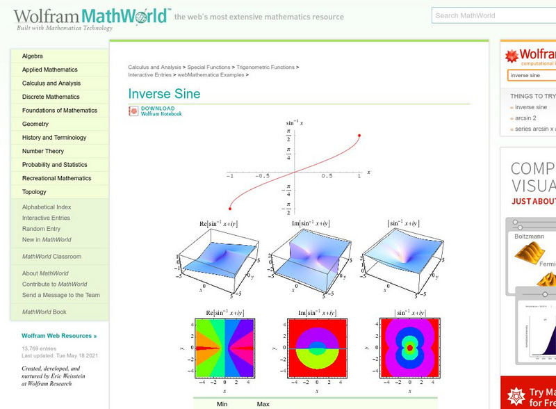 Wolfram Math World: Inverse Sine Activity Wolfram Math World: Inverse Sine Activity