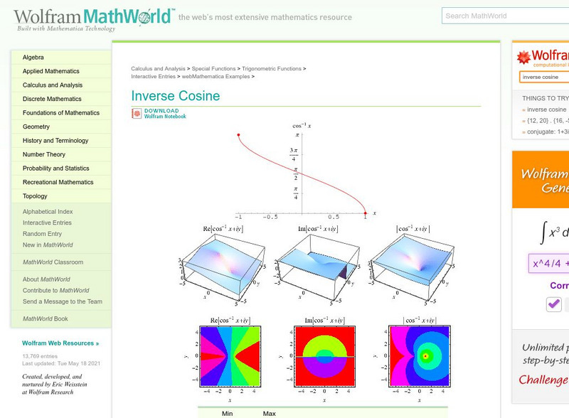 Wolfram Math World: Inverse Cosine Activity Wolfram Math World: Inverse Cosine Activity