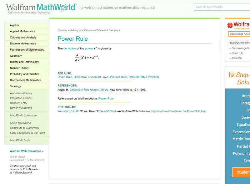Wolfram Math World: Power Rule Handout Wolfram Math World: Power Rule Handout