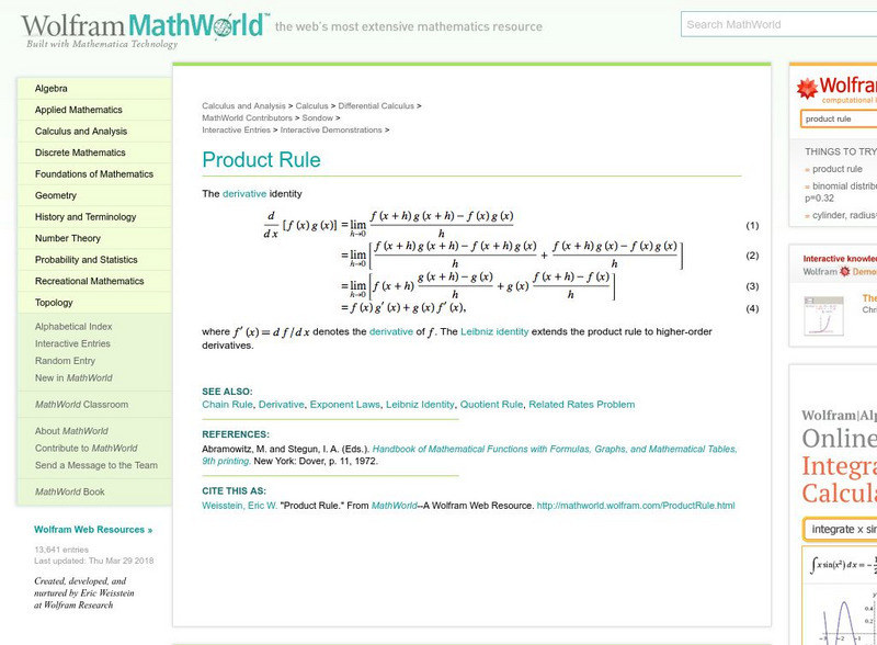 Wolfram Math World: Product Rule Handout Wolfram Math World: Product Rule Handout