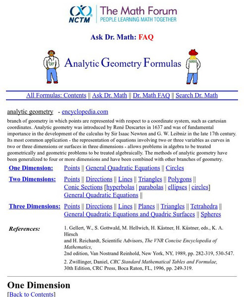The Math Forum: Analytic Geometry Formulas Activity The Math Forum: Analytic Geometry Formulas Activity