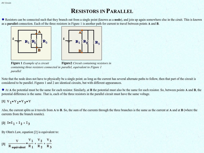 University of Guelph: Physics Tutorials: Dc Circuits: Resistors in Parallel Handout