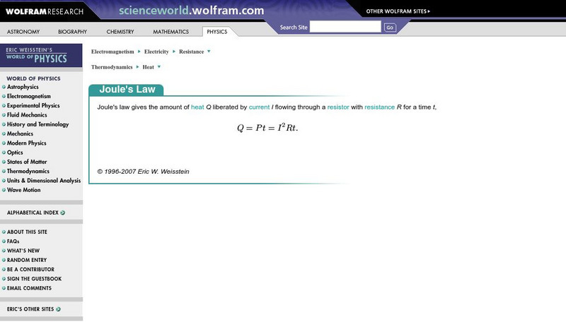 Wolfram Science World: Joule's Law Handout Wolfram Science World: Joule's Law Handout