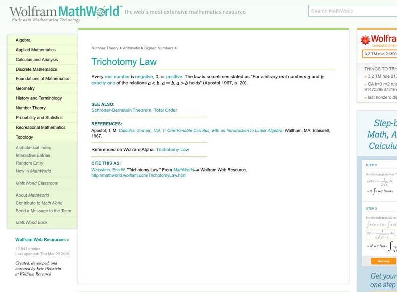 Wolfram Math World: Trichotomy Law Handout Wolfram Math World: Trichotomy Law Handout