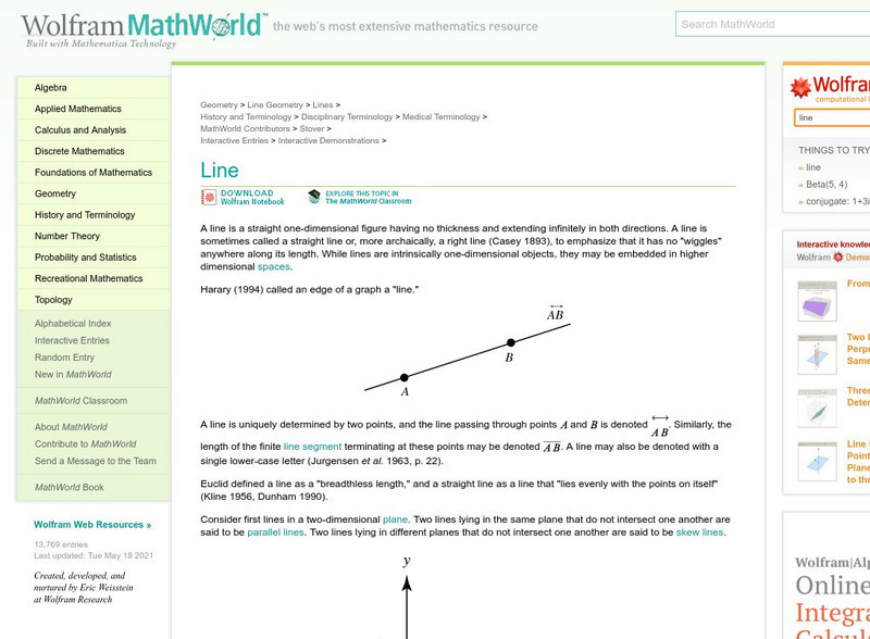 Wolfram Math World: Line Activity Wolfram Math World: Line Activity