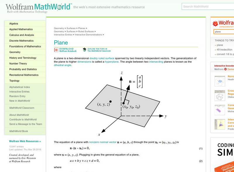 Wolfram Math World: Plane Unit Plan Wolfram Math World: Plane Unit Plan