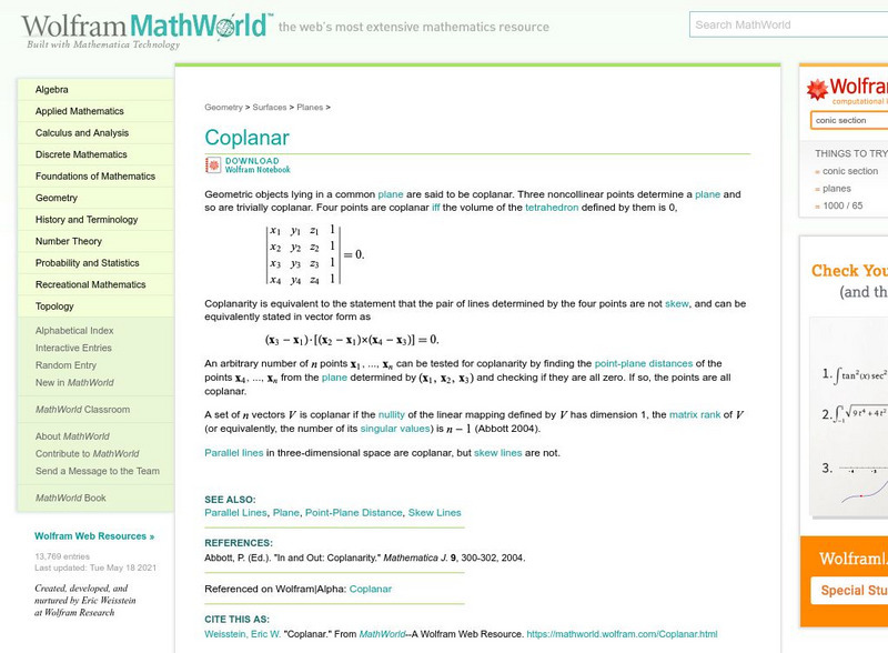 Wolfram Math World: Coplanar Unit Plan Wolfram Math World: Coplanar Unit Plan