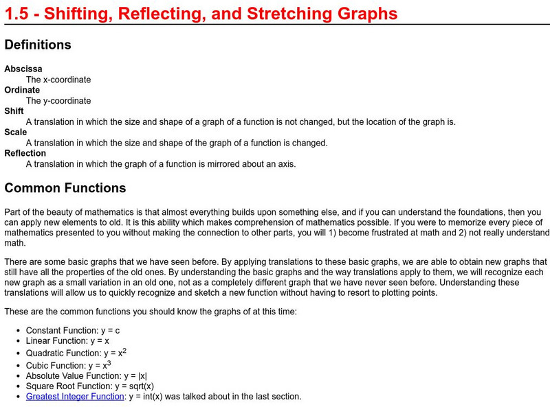 Richland Community College: Shifting, Reflecting, Stretching Graphs Handout Richland Community College: Shifting, Reflecting, Stretching Graphs Handout