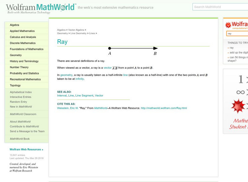Wolfram Math World: Ray Unit Plan Wolfram Math World: Ray Unit Plan