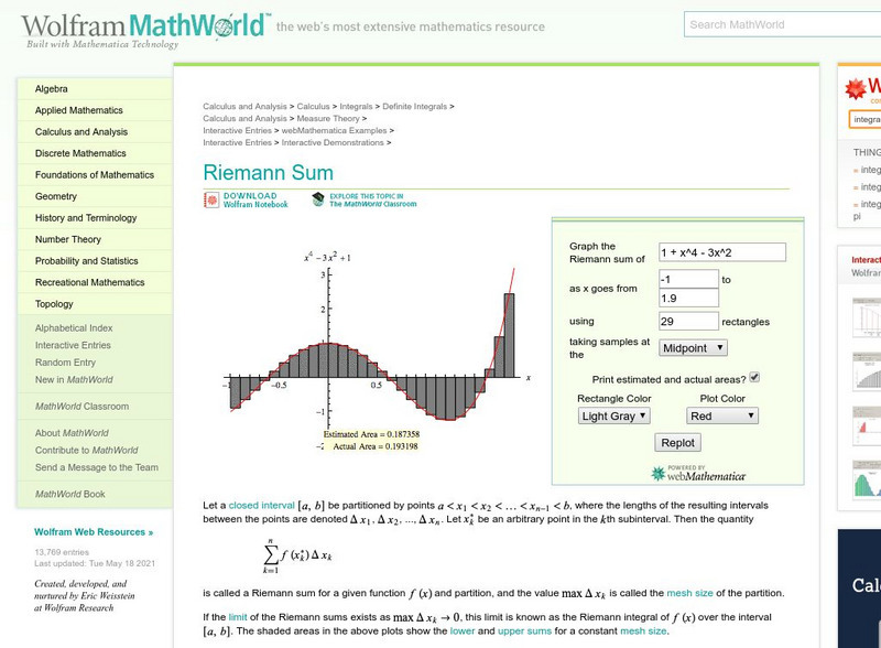 Wolfram Mathworld: Riemann Sum Handout Wolfram Mathworld: Riemann Sum Handout