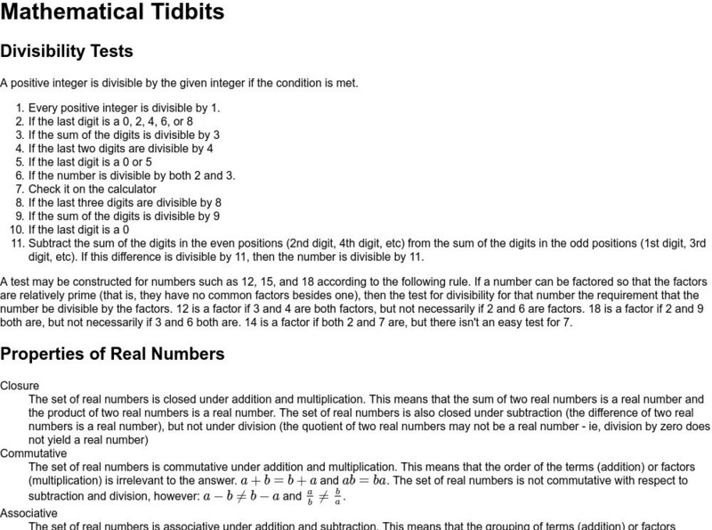 Richland Community College: Mathematical Information Handout Richland Community College: Mathematical Information Handout