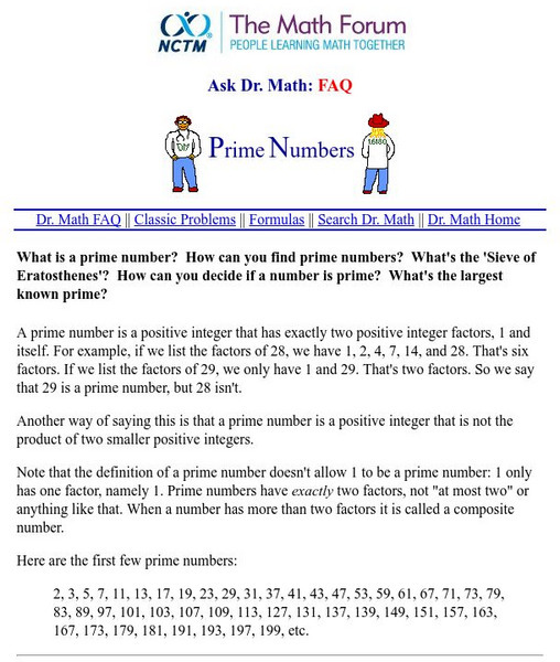 The Math Forum: Prime Numbers Handout The Math Forum: Prime Numbers Handout
