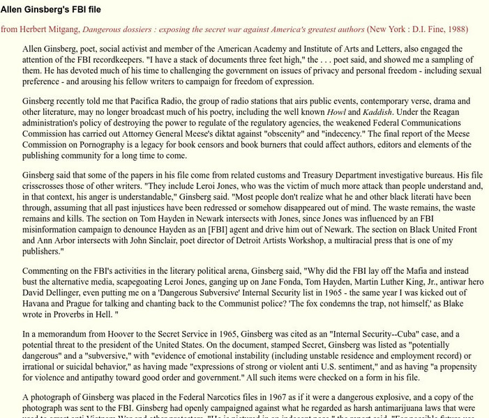 Personal: Allan Ginsberg Article by Herbert Mitgang Website Personal: Allan Ginsberg Article by Herbert Mitgang Website
