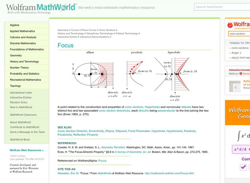Wolfram Math World: Focus Handout Wolfram Math World: Focus Handout