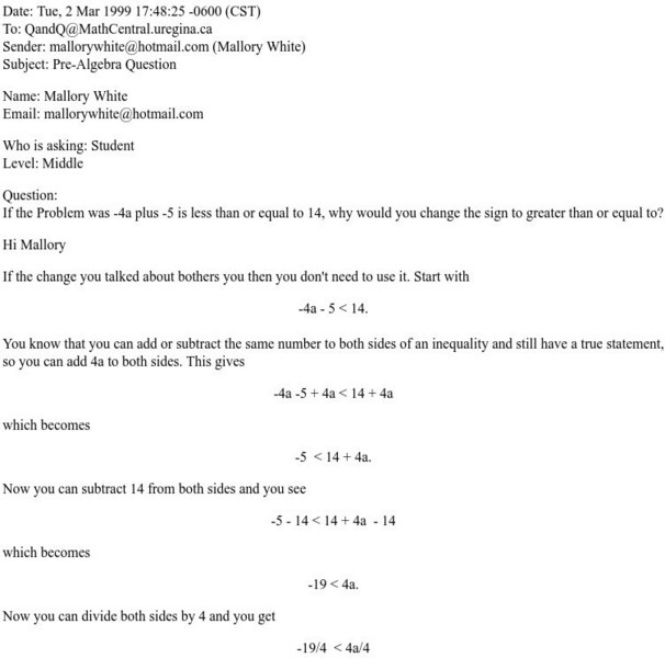University of Regina: Math Central: Reversing the Inequality Symbol Activity University of Regina: Math Central: Reversing the Inequality Symbol Activity