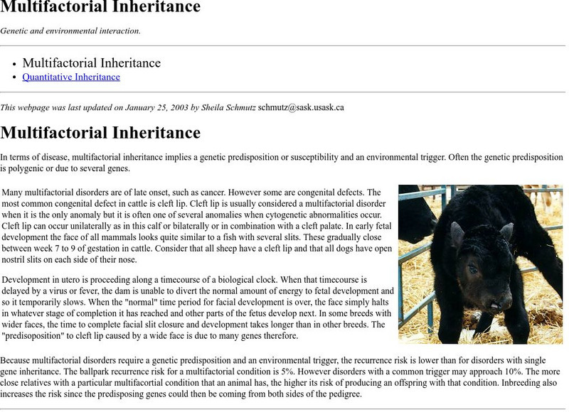 University of Saskatchewan: Multifactorial Inheritance Website