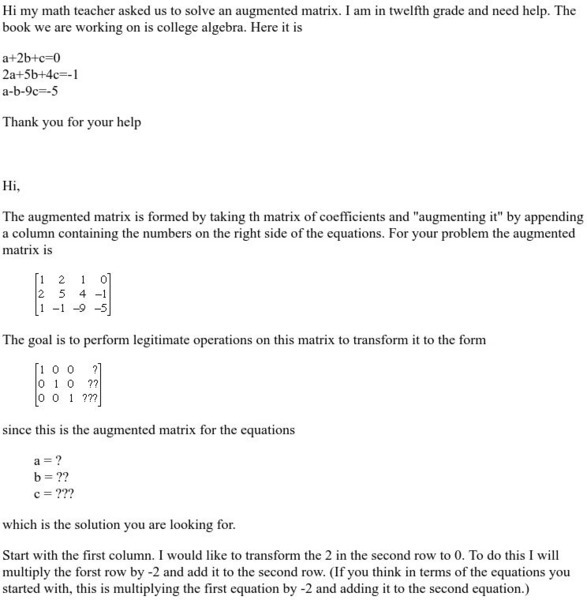 University of Regina: Math Central: Augmented Matrix Tutorial Activity University of Regina: Math Central: Augmented Matrix Tutorial Activity