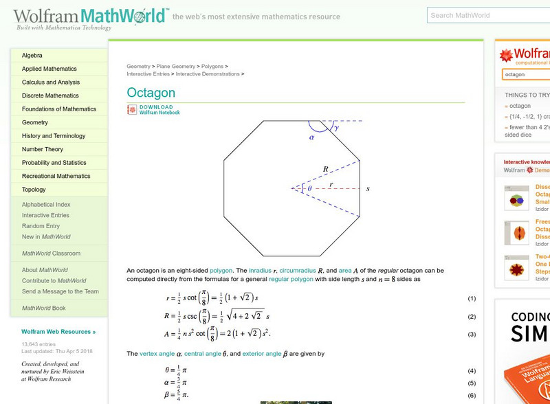 Wolfram Math World: Octagon Unit Plan Wolfram Math World: Octagon Unit Plan