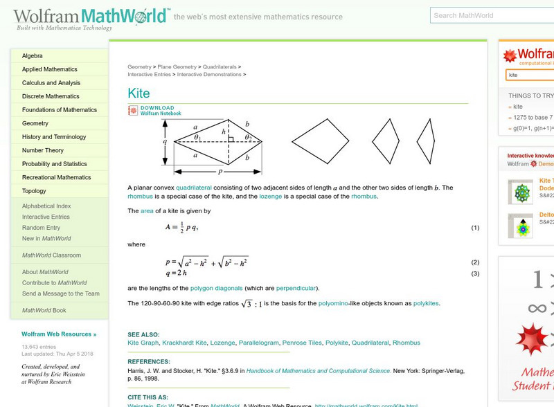 Wolfram Math World: Kite Handout Wolfram Math World: Kite Handout