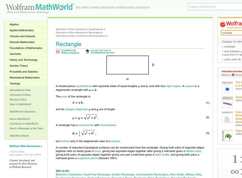 Wolfram Math World: Rectangle Unit Plan