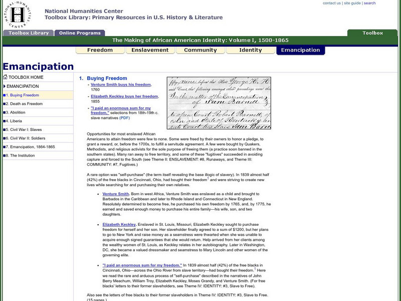 National Humanities Center: Toolbox Library: Buying Freedom, Making of African American Identity: V. 1 Primary National Humanities Center: Toolbox Library: Buying Freedom, Making of African American Identity: V. 1 Primary