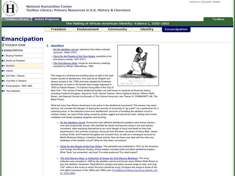 National Humanities Center: Toolbox Library: Emancipation: Abolition Unit Plan National Humanities Center: Toolbox Library: Emancipation: Abolition Unit Plan