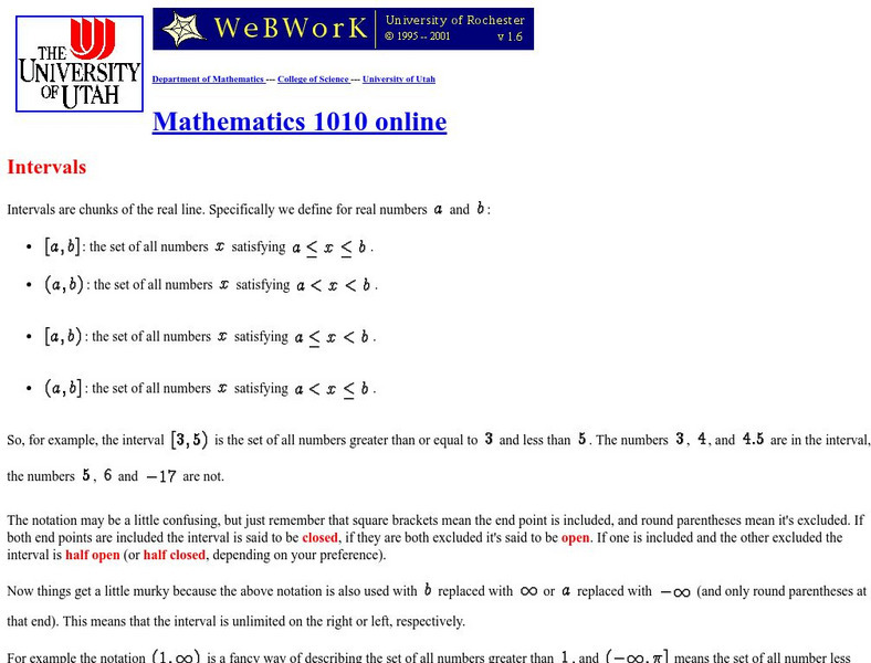 University of Utah: Intervals Handout University of Utah: Intervals Handout
