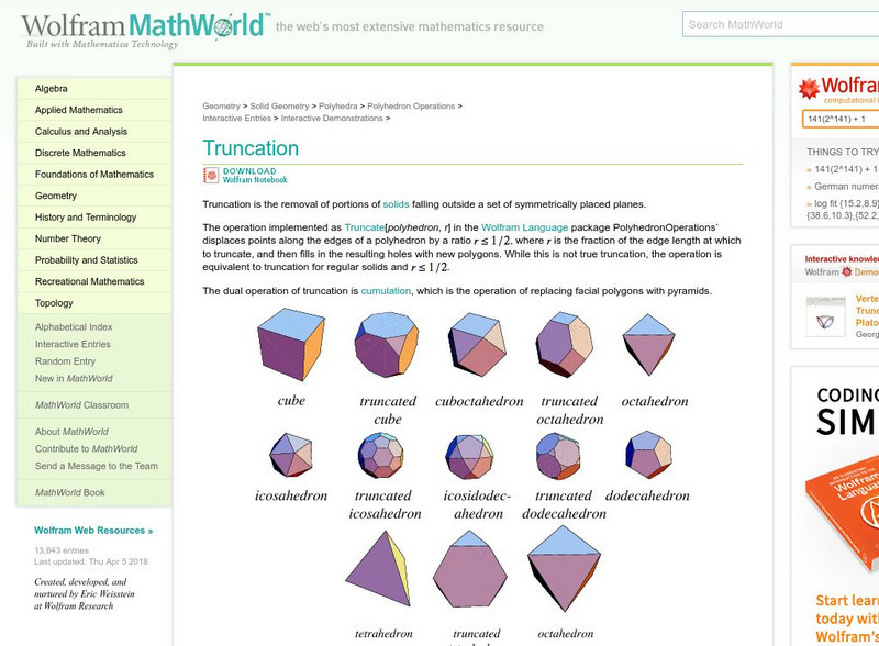 Wolfram Math World: Truncation Handout Wolfram Math World: Truncation Handout