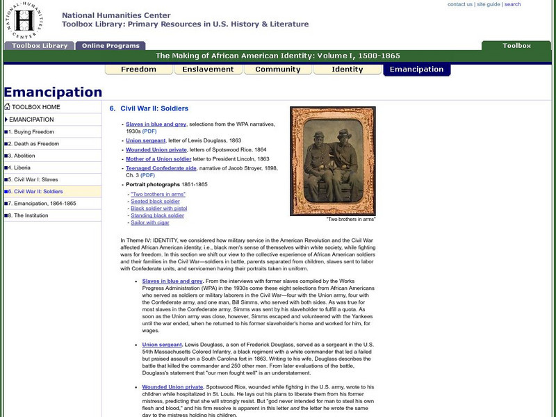 National Humanities Center: Toolbox Library: Emancipation: Civil War Ii: Soldiers Primary National Humanities Center: Toolbox Library: Emancipation: Civil War Ii: Soldiers Primary