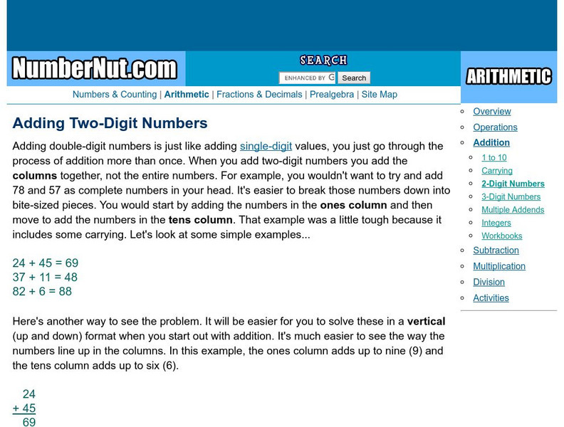 Number Nut: Addition: 2 Digit Numbers Activity Number Nut: Addition: 2 Digit Numbers Activity