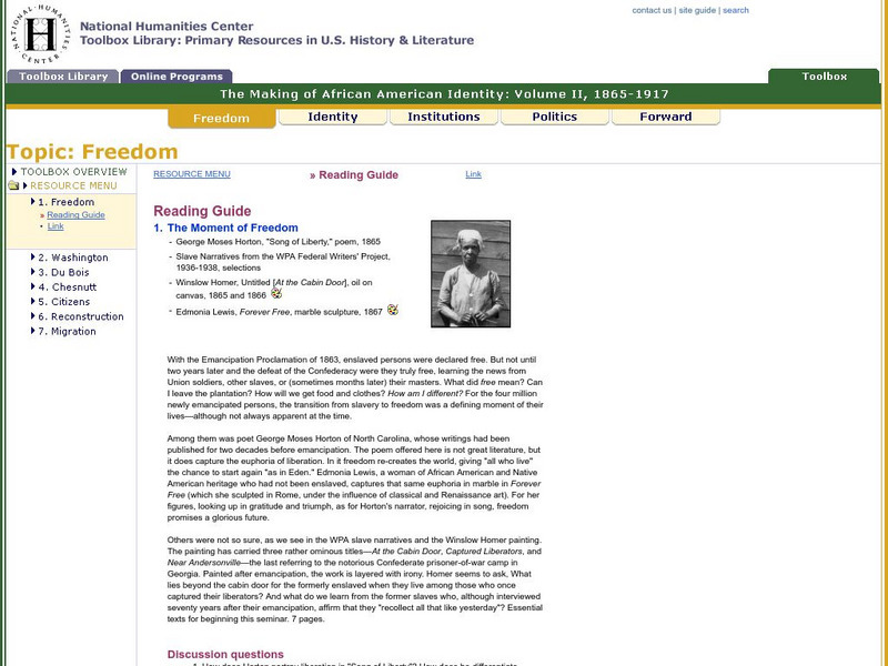 National Humanities Center: Toolbox Library: The Moment of Freedom: Making African American Identity Unit Plan National Humanities Center: Toolbox Library: The Moment of Freedom: Making African American Identity Unit Plan