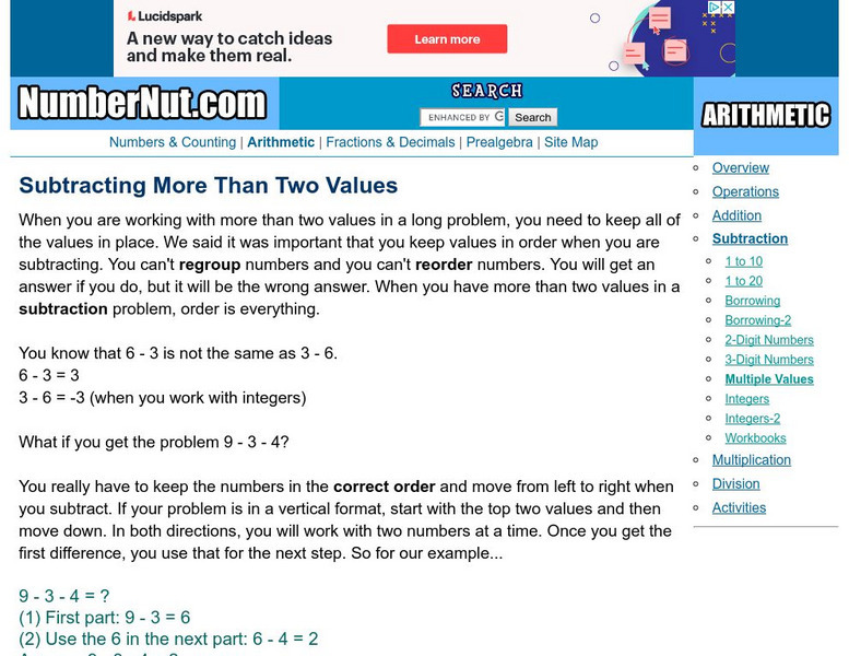 Number Nut: Subtracting More Than Two Values Activity Number Nut: Subtracting More Than Two Values Activity