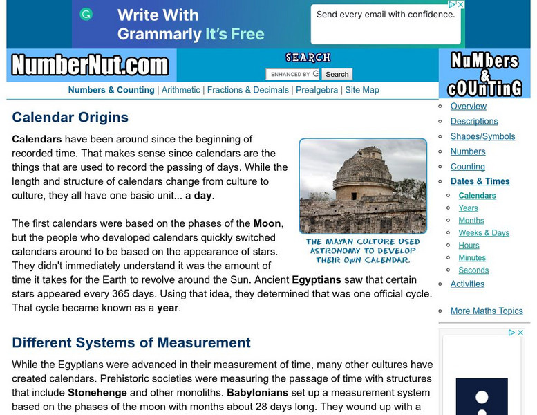 Number Nut: Calendar Origins Activity Number Nut: Calendar Origins Activity
