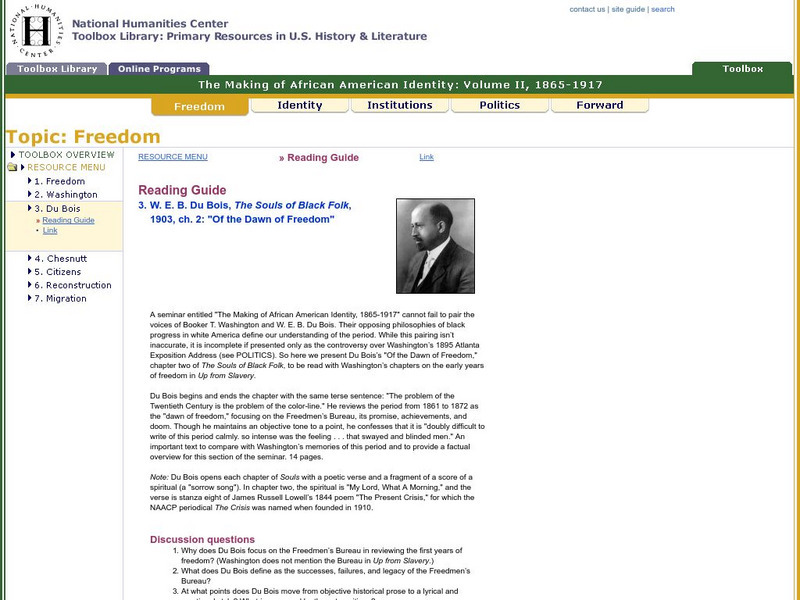 National Humanities Center: Toolbox Library: W. E. B. Du Bois, Making of African American Identity: V. 2 Primary National Humanities Center: Toolbox Library: W. E. B. Du Bois, Making of African American Identity: V. 2 Primary