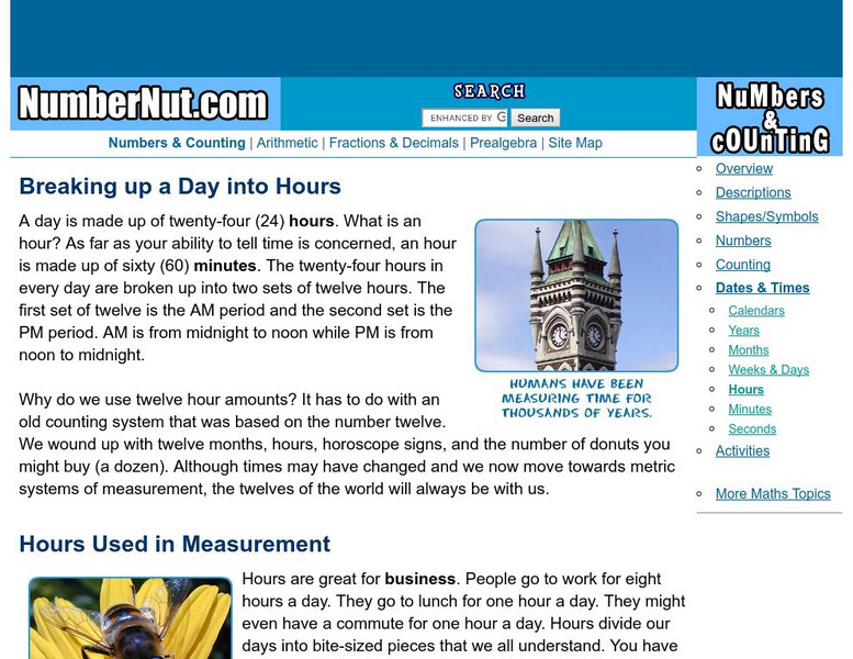 Number Nut: Breaking Up a Day Into Hours Activity Number Nut: Breaking Up a Day Into Hours Activity