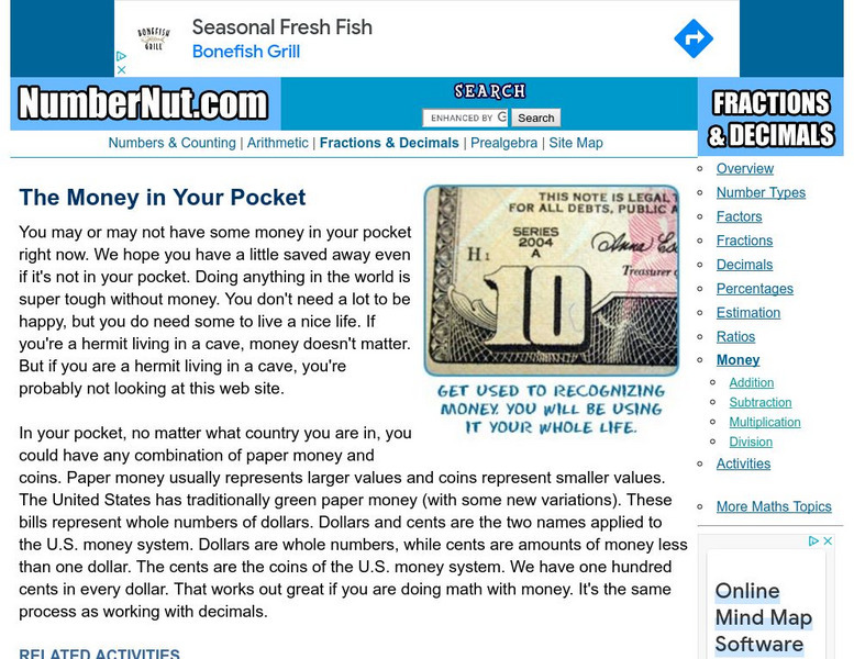 Number Nut: The Money in Your Pocket Activity Number Nut: The Money in Your Pocket Activity