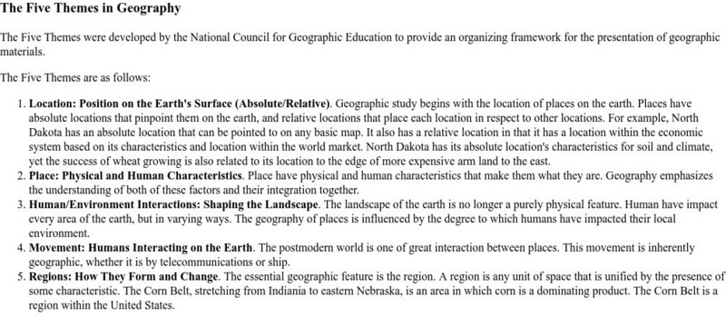 University of Omaha: The Five Themes in Geography Handout University of Omaha: The Five Themes in Geography Handout