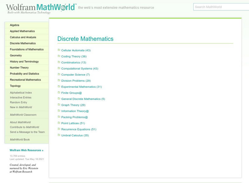 Wolfram Math World: Discrete Mathematics Topics List Activity Wolfram Math World: Discrete Mathematics Topics List Activity