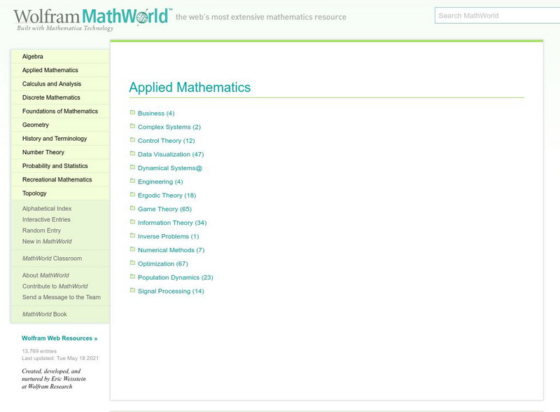 Wolfram Math World: Applied Mathematics Topics Activity Wolfram Math World: Applied Mathematics Topics Activity