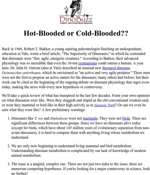Ucmp: Hot Blooded or Cold Blooded? Handout Ucmp: Hot Blooded or Cold Blooded? Handout