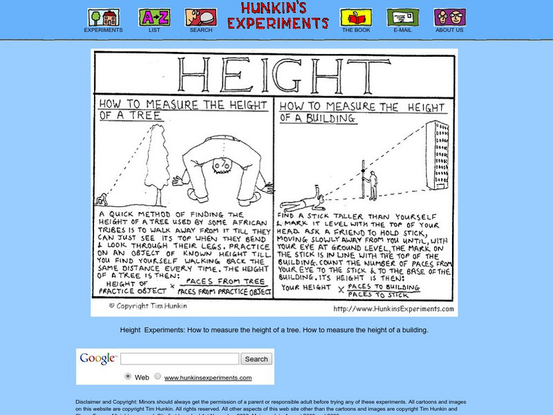 Hunkin's Experiments:how to Measure the Height of a Tree Activity Hunkin's Experiments:how to Measure the Height of a Tree Activity