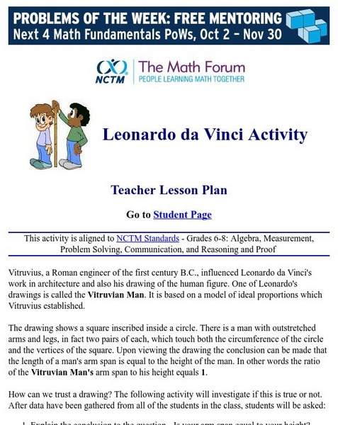 The Math Forum: Leonardo Da Vinci Activity Lesson Plan The Math Forum: Leonardo Da Vinci Activity Lesson Plan