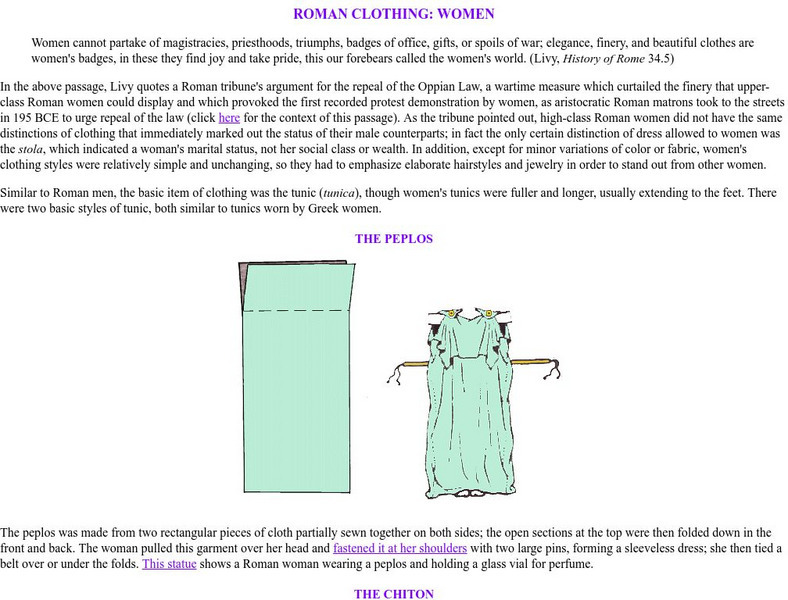 V Roma Project: Roman Clothing: Women Handout V Roma Project: Roman Clothing: Women Handout