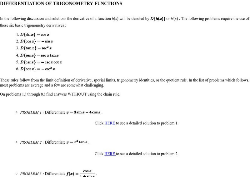 University of California, Davis:trig Derivatives Unit Plan University of California, Davis:trig Derivatives Unit Plan