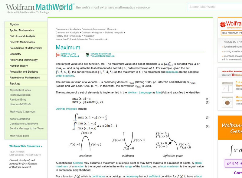 Wolfram Math World: Maximum Handout Wolfram Math World: Maximum Handout
